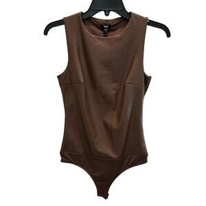 NWT Express Body Contour Brown Faux Leather Bodysuit Size XS